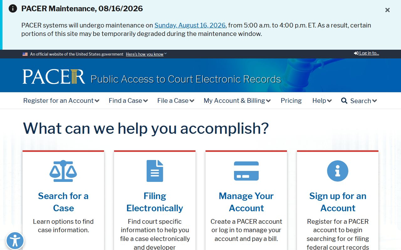 Benson court docket boundary with PACER federal search