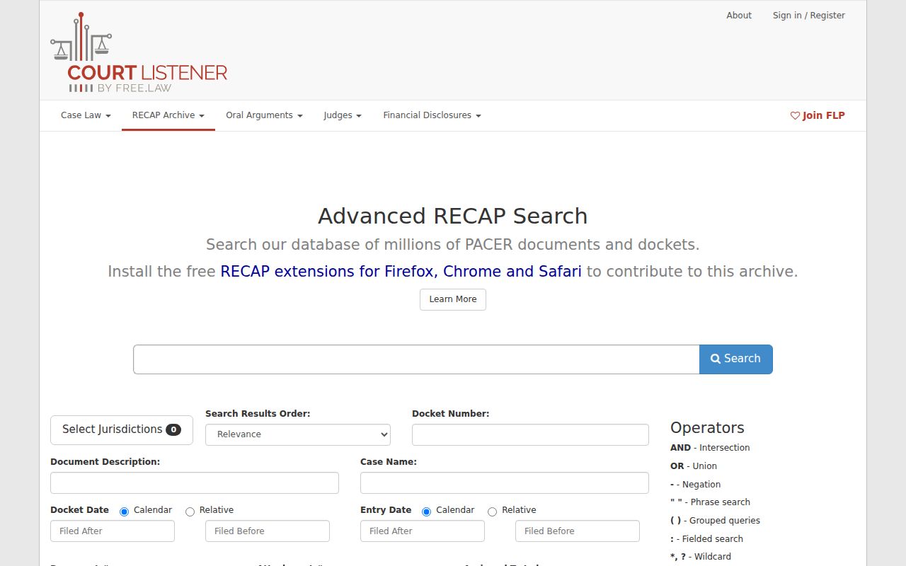 Benson court docket research using the RECAP federal archive