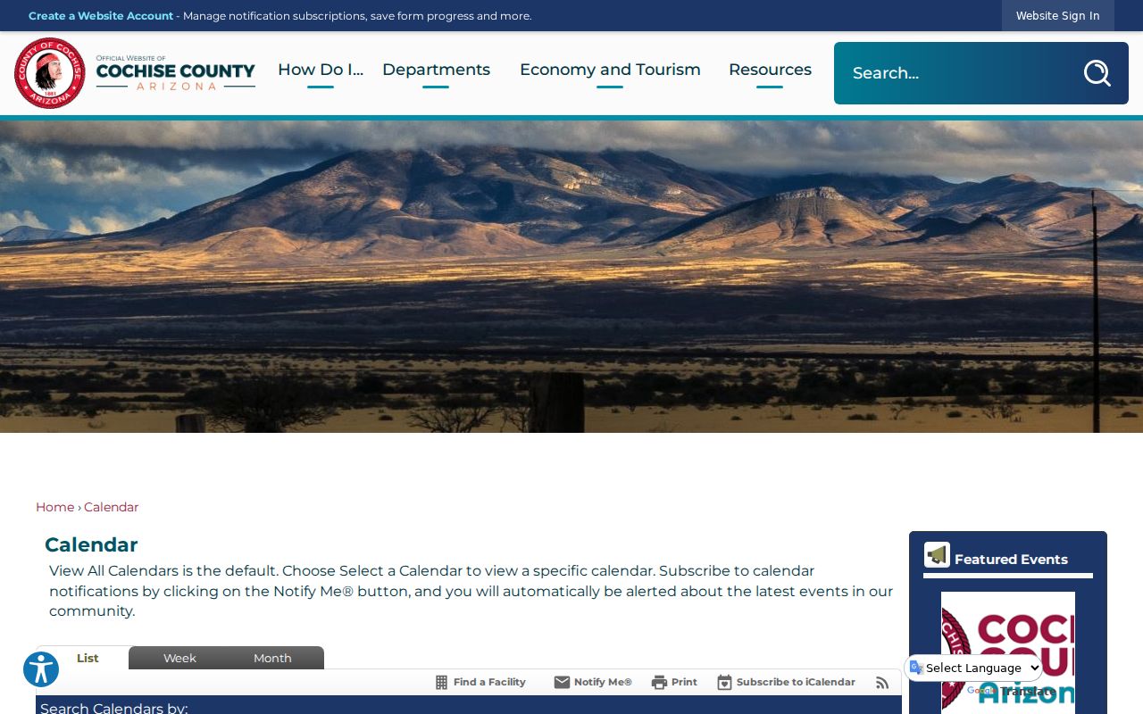Cochise County court calendar page