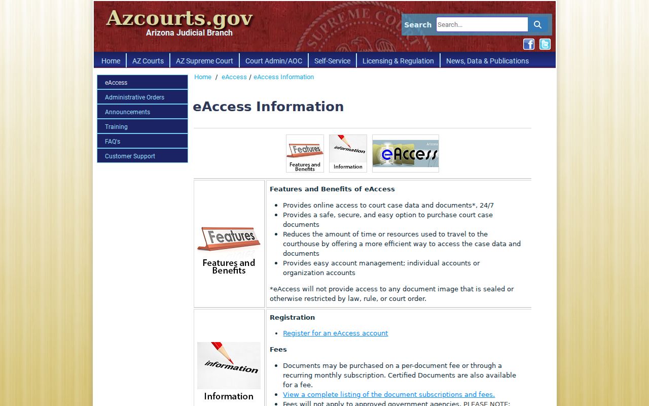 Cochise County case lookup eAccess registration choices