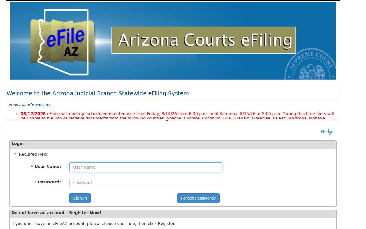 Cochise County case lookup compared with eFileAZ filing portal