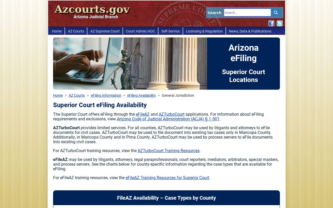 Cochise County civil docket eFileAZ availability