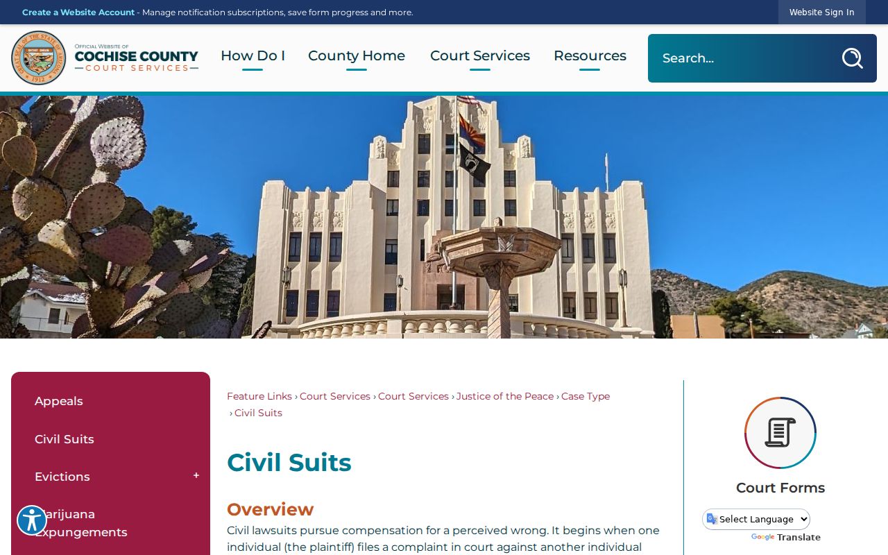 Cochise County civil docket Justice Court civil suits