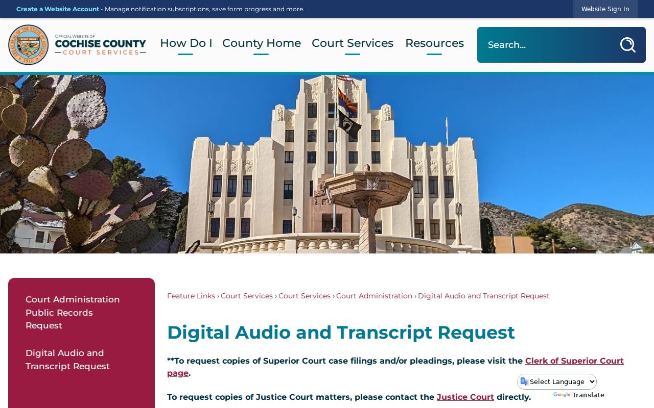 Cochise County court record audio and transcript request