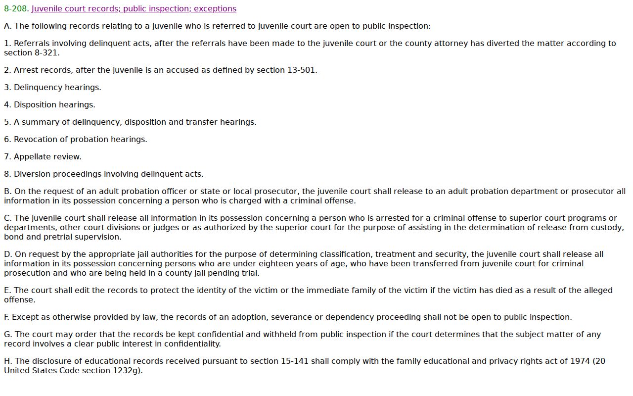 Cochise County criminal docket juvenile access law