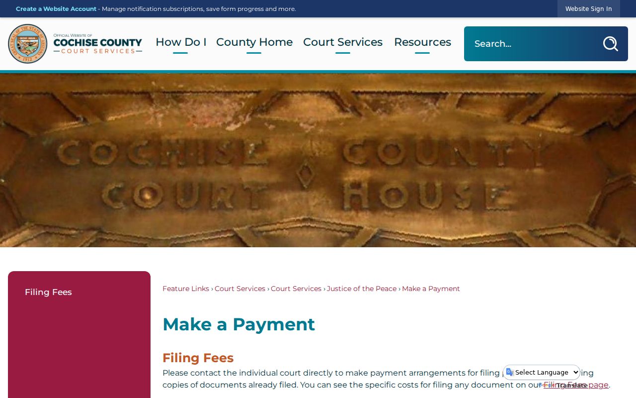 Cochise County traffic ticket Justice Court payment rules